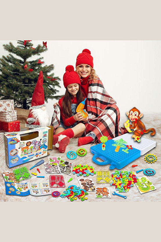 Oyuncak Eğitici Aktivite Mentossori 3D Eğitici Matkap Sök Tak Puzzle Seti Dinazor Serisi