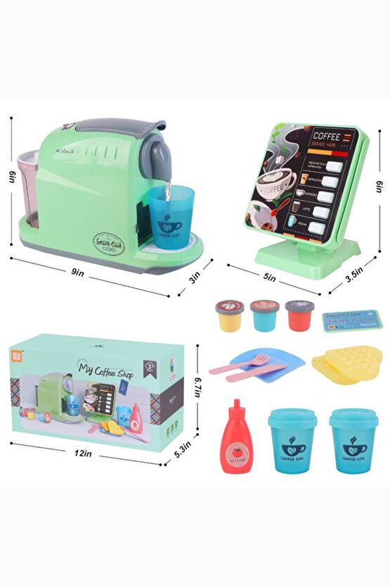 Oyuncak Sipariş Ekranlı Kahve Makinası 13 Parça Aksesuarları Birlikte Kahve Kapsüllü Kahve Dükkanım