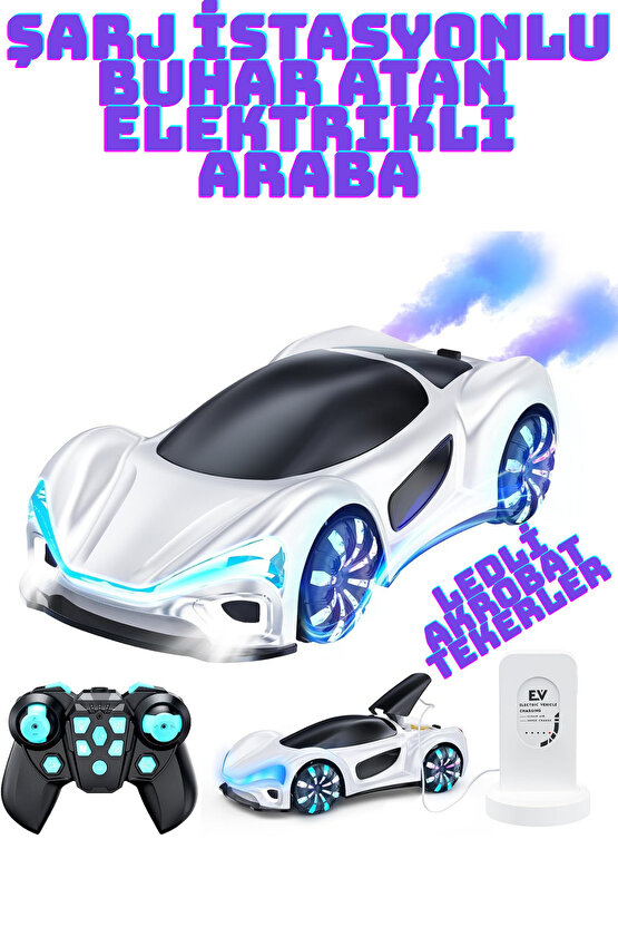 1:24 Uzaktan Kumandalı 2.4G Şarjlı Işık Müzik Spor Araba Şarj İstasyonlu Elektrikli Prototip Araba
