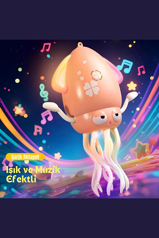 Dans Eden Ahtapot Müzikli LED Işıklı Oyuncak Şarjlı Hareketli ve Kolları Dans Eden Aktivite Seti +1