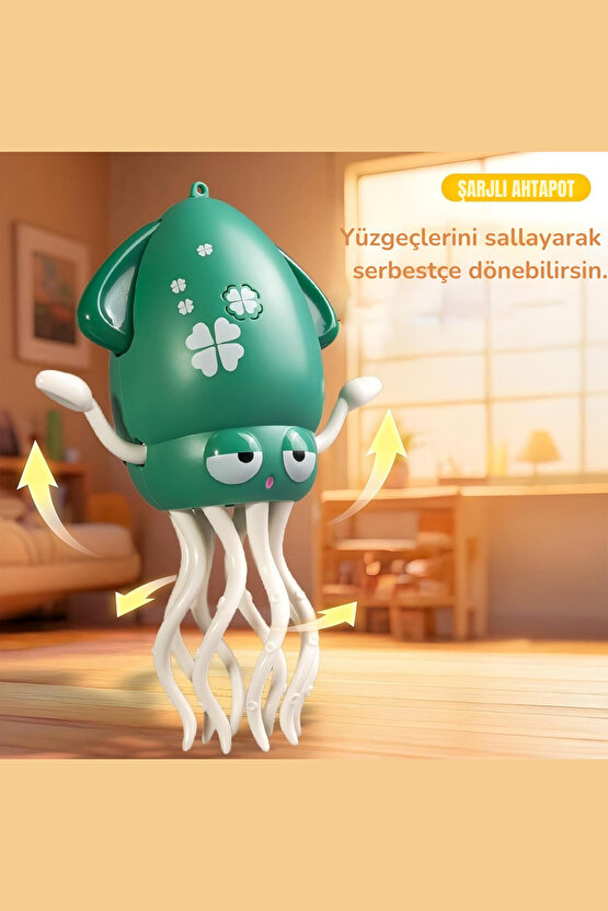 Dans Eden Ahtapot Müzikli LED Işıklı Oyuncak Şarjlı Hareketli ve Kolları Dans Eden Aktivite Seti +1