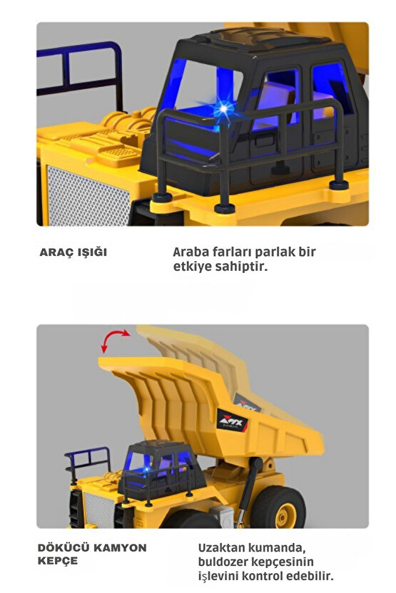 Oyuncak 40 Mhz Uzaktan Kumandalı Işıklı İş Makinası RC Bulldozer Kamyon Damperli