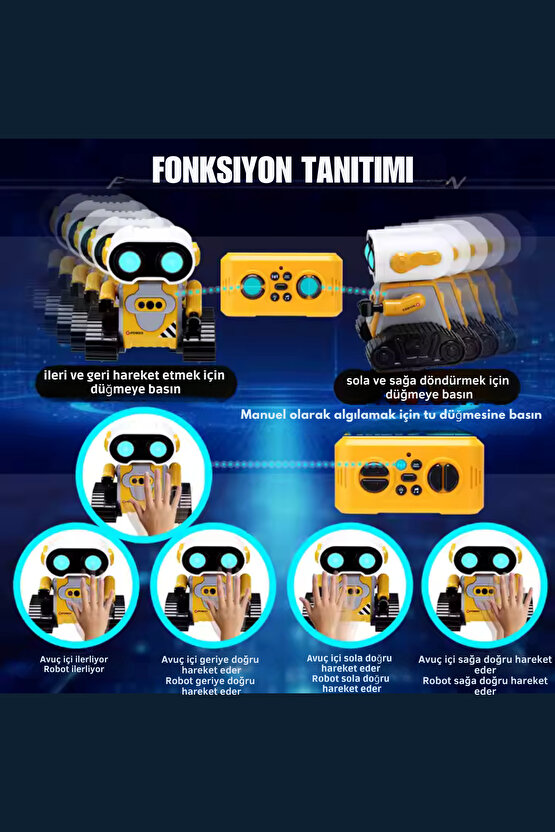 Oyuncak Sesli ve Işıklı Uzaktan Kumandalı Full Fonksiyon USB Şarjlı El Kontrollü 2.4G Robot Araba