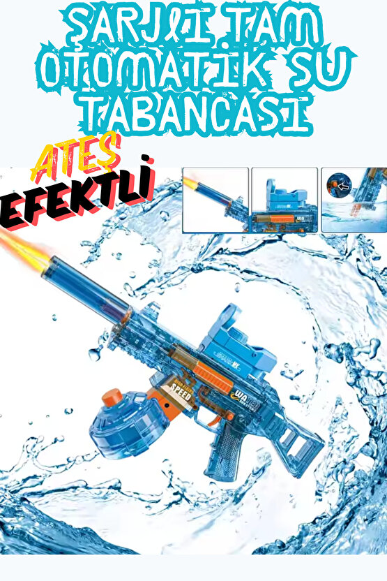 Oyuncak Şarjlı Işıklı Tam Otomatik Ateş Efektli Dürbünlü Gerçekçi Su Tabancası