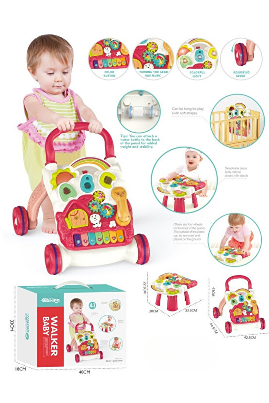 Yürümeye Yardımcı Aktivite Masalı Sesli Piyanolu 4in1 Bebek Yürüteci