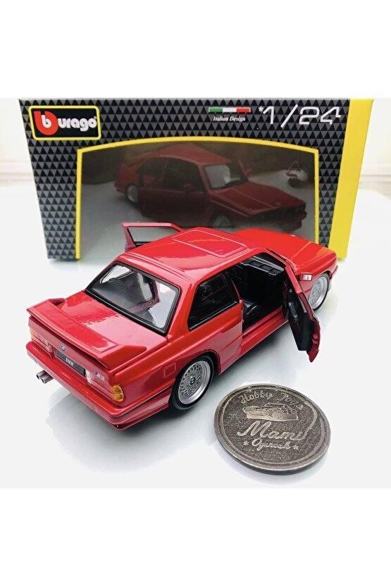 Yeni - New 1988 BMW M3 (E30) Red 1:24 Ölçek Burago Marka