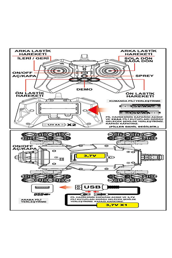 Uzaktan Kumandalı Full Fonksiyon Şarjlı 2,4G 8 Teker Buhar Atan Dinozor Kamyonet Stunt Araba +3