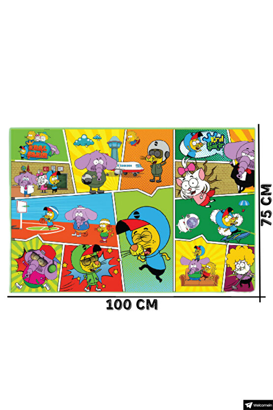 100 x 75 Cm Lisanslı Kral Şakir, Kaymaz ve Kolay Temizlenebilir Oyun Halısı - Antibakteriyel Halı