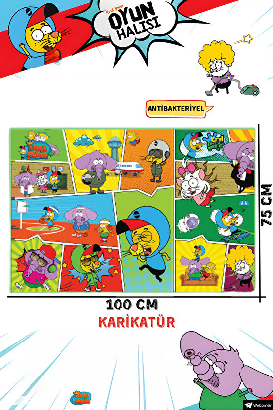 100 x 75 Cm Lisanslı Kral Şakir, Kaymaz ve Kolay Temizlenebilir Oyun Halısı - Antibakteriyel Halı