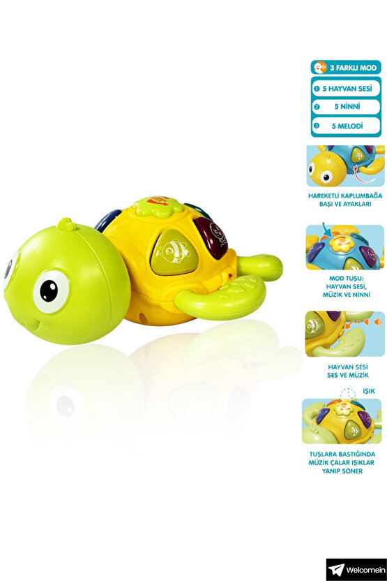Oyuncak Işıklı ve Sesli 5 Farklı Hayvan Sesi Melodi ve Ninni Çalan Eğitici Kaplumbağa Bebek Piyanosu