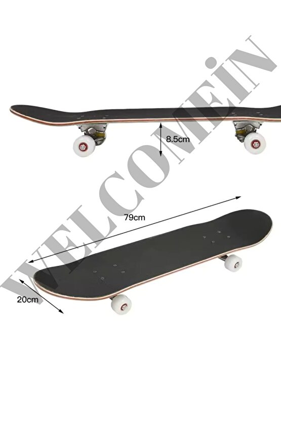 Kaykay Zımparalı Üst Yüzey Silikon Tekerli Akağaç  Kurukafa Ahşap Kaykay