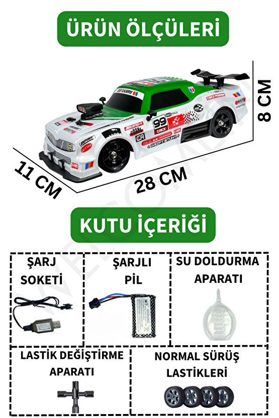 Oyuncak 2.4 GHZ Uzaktan Kumandalı Şarjlı 1:16 4X4 Buhar Atan Sesli ve Işıklı Drift ve Yarış Arabası