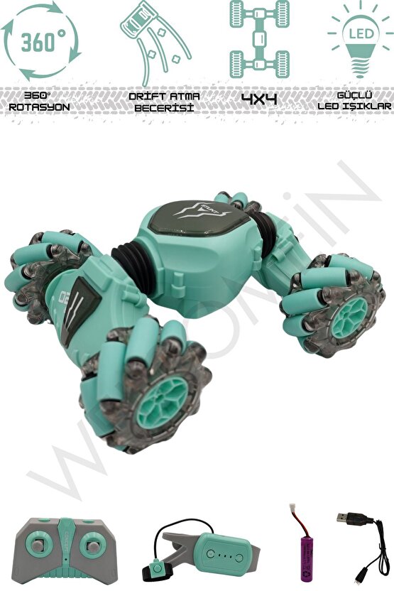 Oyuncak 2.4 GHz Bilekten ve Uzaktan Kumandalı Işıklı 4X4 Çift Kumandalı Akrobat Araba