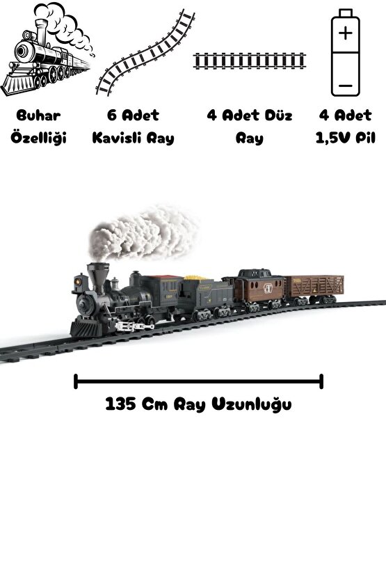 Oyuncak Sesli Ve Işıklı Buhar Atan 30 Parça Classic Klasik Buharlı Tren Seti