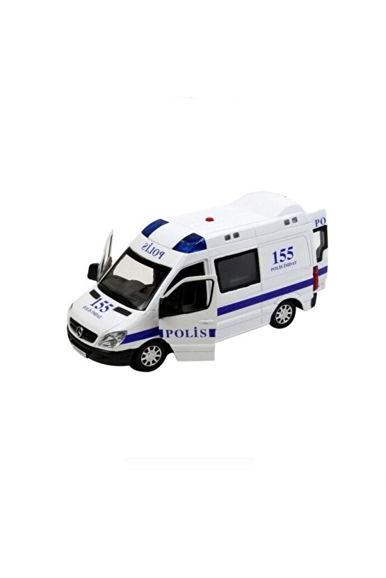 Metal Kapıları Açılan Polis Arabası Beyaz Mercedes Benz 1:32 Ölçekli Ilk Yardım Aracı
