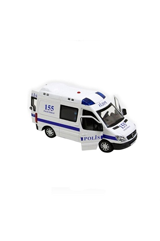 Metal Kapıları Açılan Polis Arabası Beyaz Mercedes Benz 1:32 Ölçekli Ilk Yardım Aracı