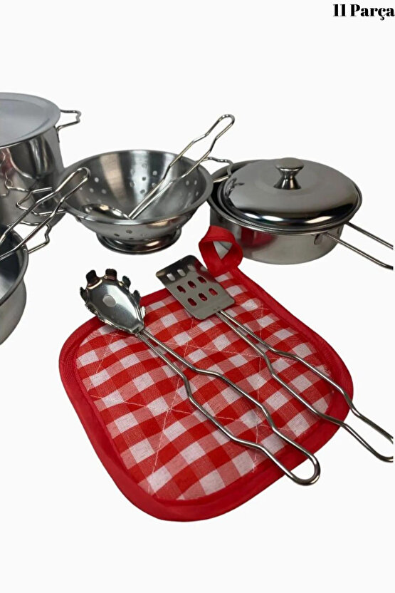 Oyuncak 11 Parça Metal Emaye Tencere Ve Tava Seti Paslanmaz Tava