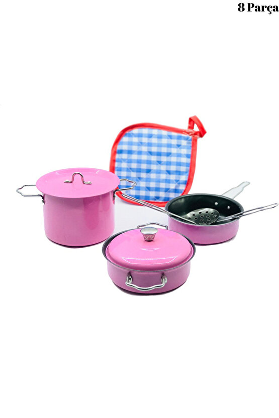Oyuncak 8 Parça Metal Tencere Ve Tava Seti Paslanmaz Emaye Tencere