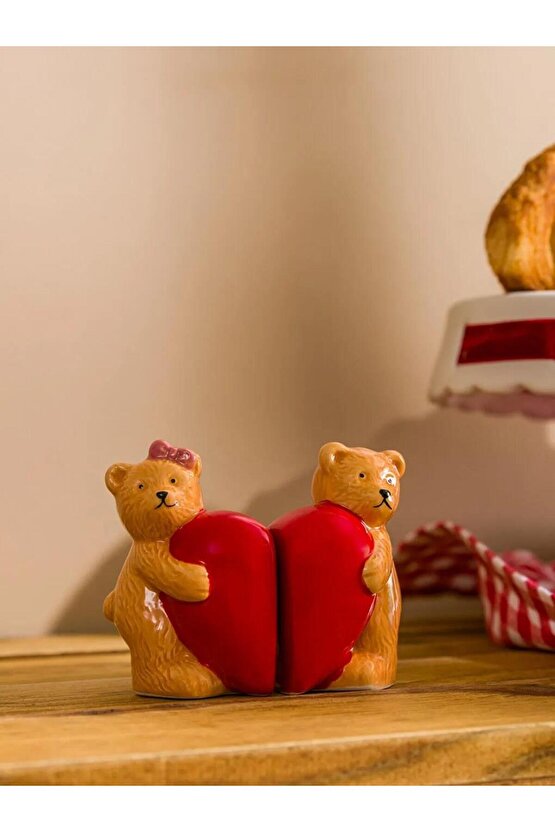 Kalpli Ayı Figürlü Seramik Tuzluk Ve Biberlik (S6)