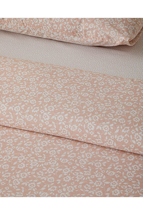 Lara Bloom Çift Kişilik Çarşaflı Nevresim Takımı 200x220 cm Pudra