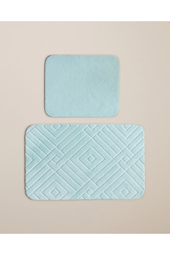 Twillow Kaydırmaz Taban Banyo Paspası Seti 60x80 cm + 40x60 cm Açık Mavi