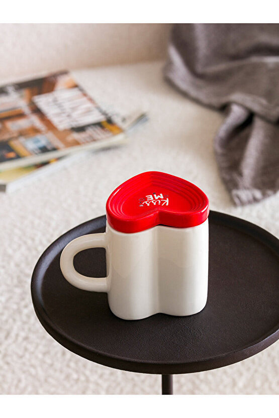 Kalp Figürlü Sevgililer Günü Seramik Kupa Hediyelik Kupa 400 Ml