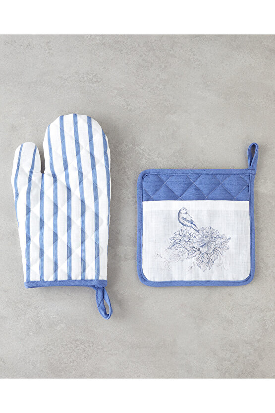 Edenic Polyester 2li Mutfak Seti 17x30 cm+20x20 cm Beyaz - Lacivert