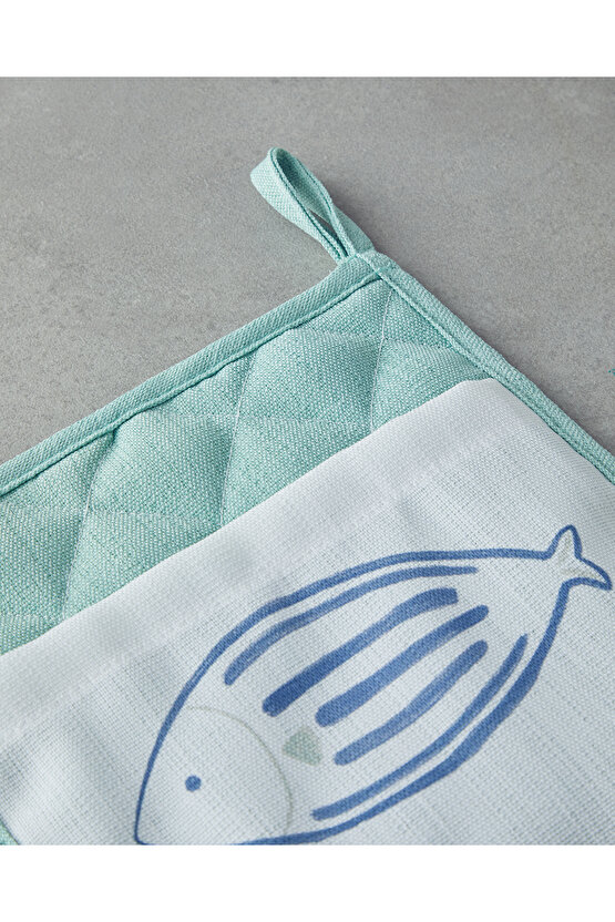 Aqualuna Polyester 2li Mutfak Seti 17x30 Cm + 20x20 Cm Mavi - Yeşil