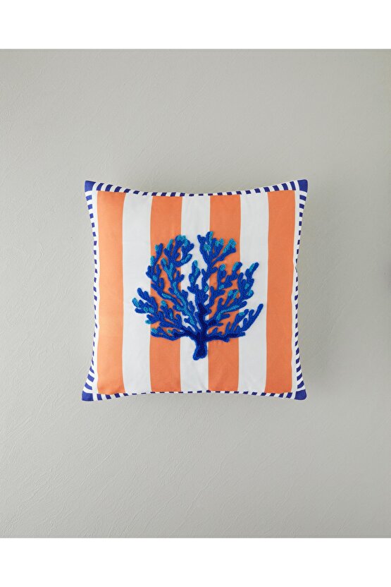 Corallo Punch Nakışlı Dekoratif Kırlent Lacivert-Turuncu