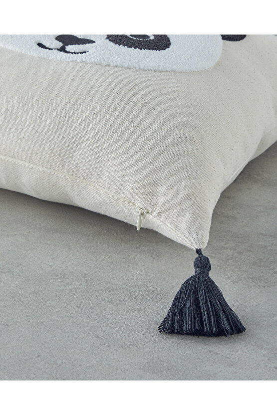 Cute Panda Bebe Dekoratif Kırlent 45x45 cm Ekru