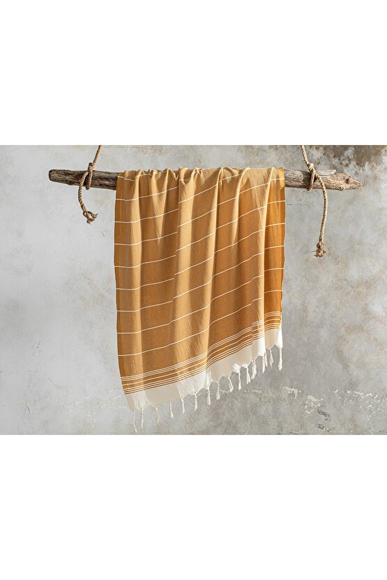 Serenity Pamuklu Çizgili Peştamal 90x160 Cm Turuncu-sarı