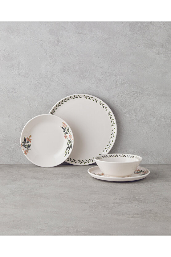 Elena Seramik Yemek Takımı 16 Parça 4 Kişilik Yeşil-Turuncu