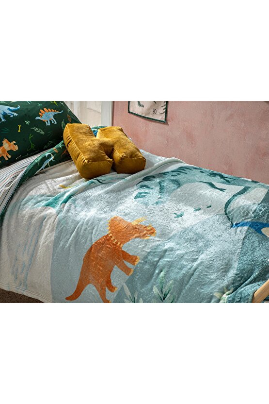 Dinosaurs Wellsoft Çocuk Battaniye 150x200 Cm Yeşil