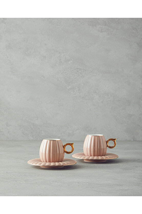 Polka New Bone China 4 Parça 2 Kişilik Kahve Fincan Takımı Pudra