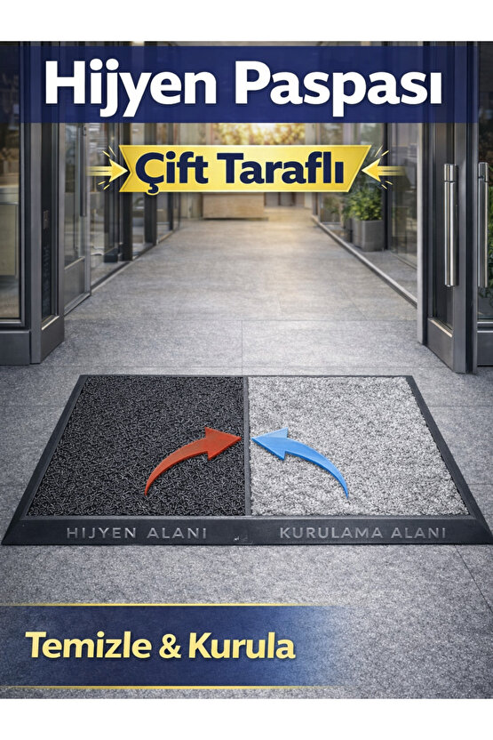 Çift Taraflı Dezenfektan Hijyen Paspası Kapı Ev Ofis Giriş Kıvırcık Paspas Kurulama Kaydırmaz