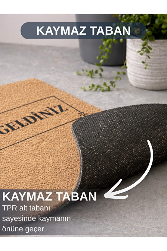 Hoşgeldiniz Yazılı Koko Paspas Ev Dış Kapı TPR Kaymaz Taban Modern Dayanıklı Su Geçirmez Bej 70x45CM