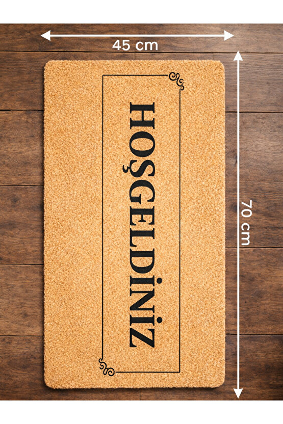 Hoşgeldiniz Yazılı Koko Paspas Ev Dış Kapı TPR Kaymaz Taban Modern Dayanıklı Su Geçirmez Bej 70x45CM