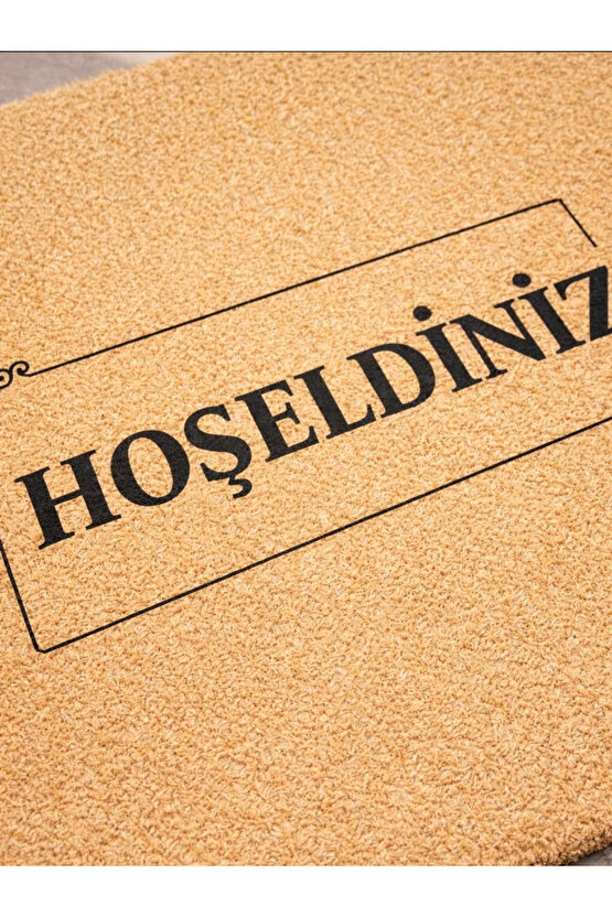 Hoşgeldiniz Yazılı Koko Paspas Ev Dış Kapı TPR Kaymaz Taban Modern Dayanıklı Su Geçirmez Bej 70x45CM