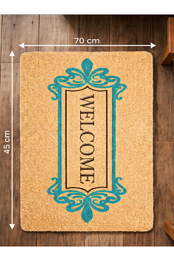 Welcome Yazılı Desenli Koko Paspas Ev Dış Kapı TPR Kaymaz Taban Modern Su Geçirmez Bej 70x45CM