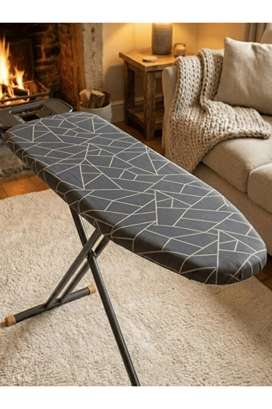Ütü Masası Kılıfı İpli Keçeli Yanmaz Ütü Masası Örtüsü Bezi Geometrik 50x150 CM