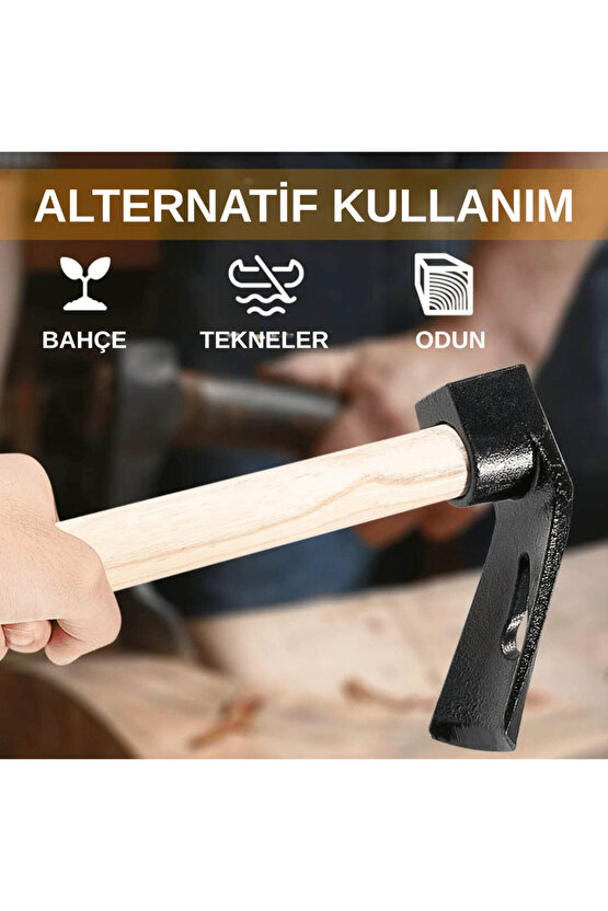 500 gr Çelik Keser Ekonomik Dayanıklı Odun Bahçe Ot Çift Yönlü Ahşap Ergonomik Saplı Profesyonel