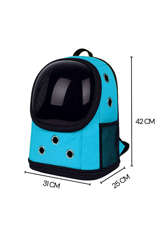 Yıkanabilir Şeffaf Kedi ve Köpek Taşıma Çantası 7 Hava Kanalı Fileli Ceplerle Pratik Kullanım Mavi