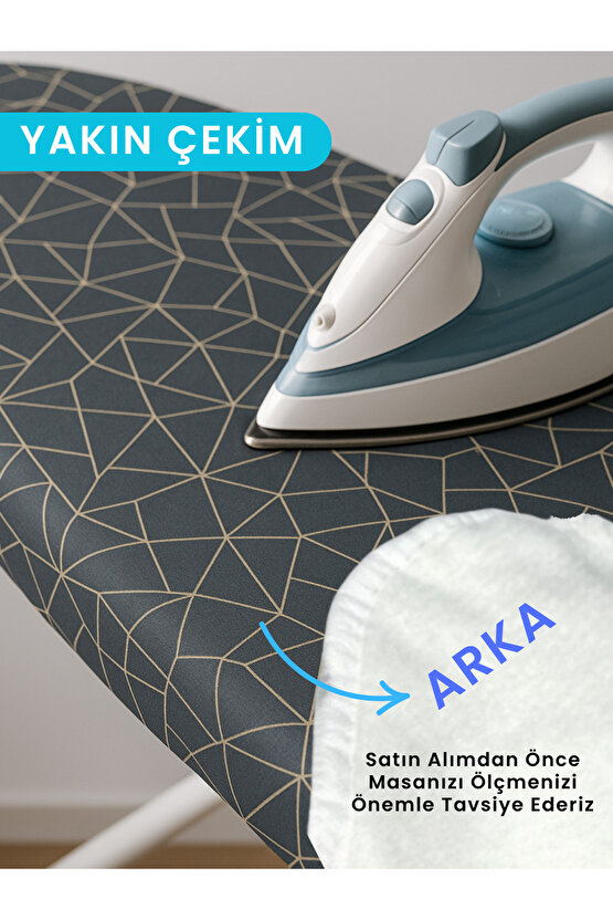 Ütü Masası Kılıfı Örtüsü Bezi, Keçeli,süngerli, Ipli Yanmaz Ayarlanabilir 50x150 Cm Gri