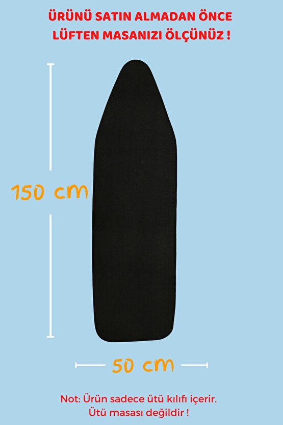 Ütü Masası Kılıfı Örtüsü Bezi, Keçeli,süngerli,lastikli Yanmaz Ayarlanabilir 50x150 Cm Siyah