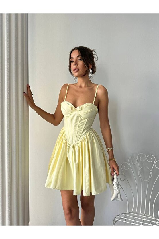 Kadın Göğüs Fiyonk Detaylı Korse Formlu Mini Elbise