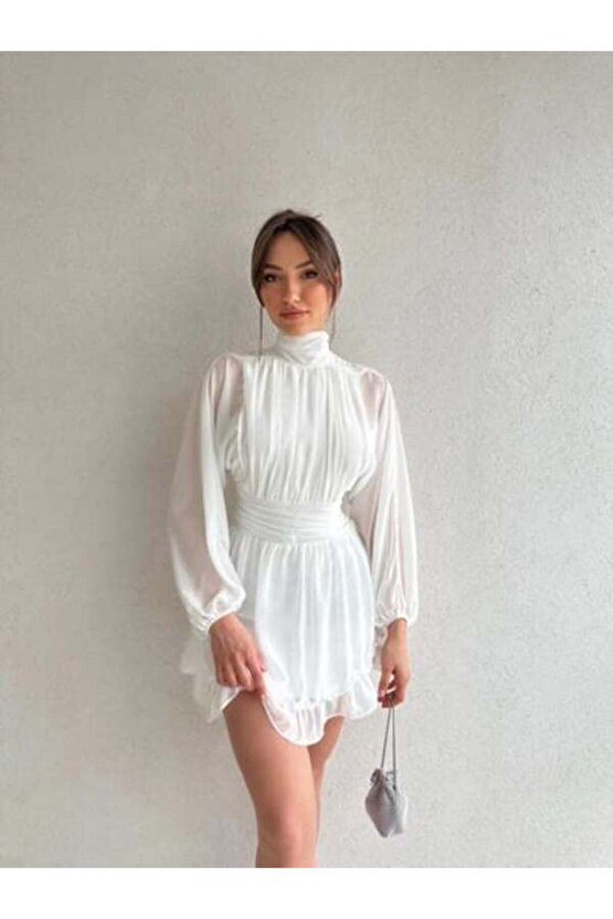 Kadın Dik Yakalı Şifon Elbise