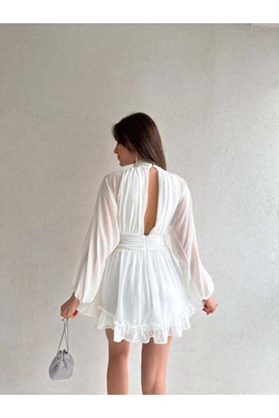 Kadın Dik Yakalı Şifon Elbise