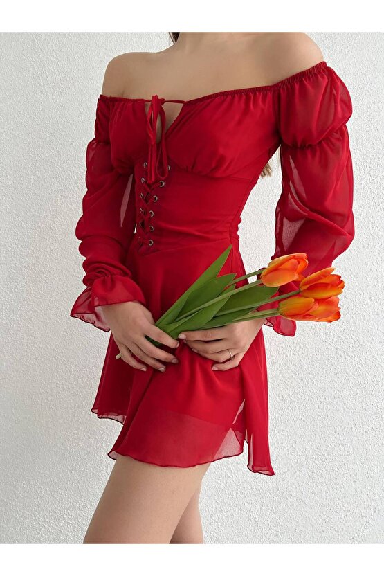 KUŞ GÖZLÜ ŞİFON ELBİSE