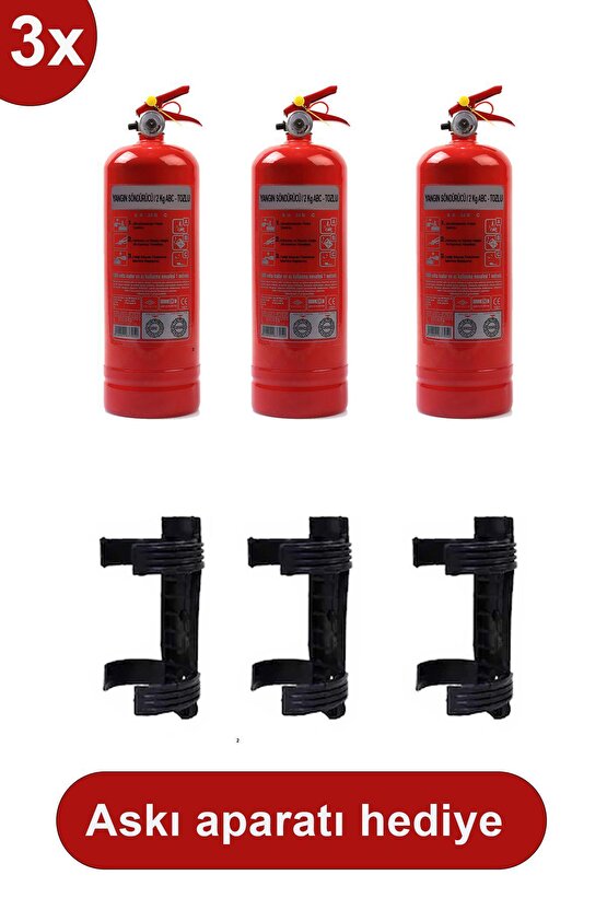 Yangın Tüpü Söndürücü Askısı Plastik 3 Adet , 2 Kg 3 Adet Araç Tüpü 2022 Üretim 2026 Tekrar Dolum
