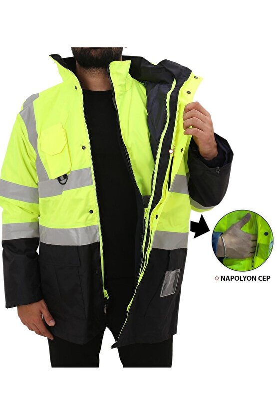 Bestguard Işçi Parkası Yüksek Görünümlü 5 1 Parka - Çok Kullanışlı Ceket Mont Parka